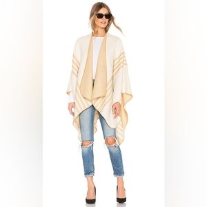 NWT Lovers + Friends Poncho Wrap With Stripe Detail Cream & Taupe.